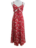 Ditsy Floral Midi Sundress With Lace Trim - Red