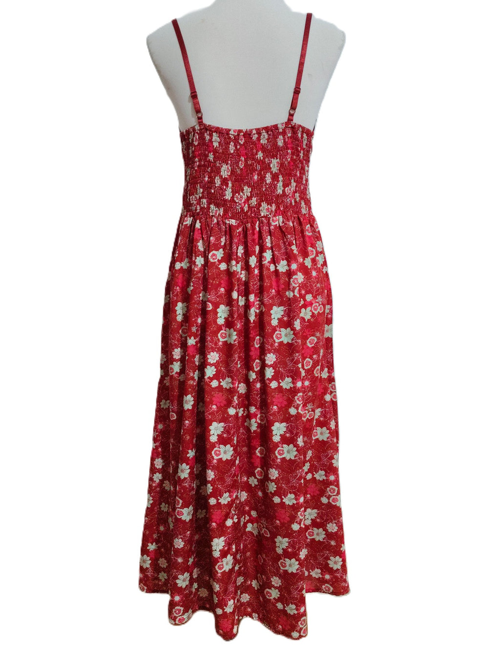Ditsy Floral Midi Sundress With Lace Trim - Red - 1