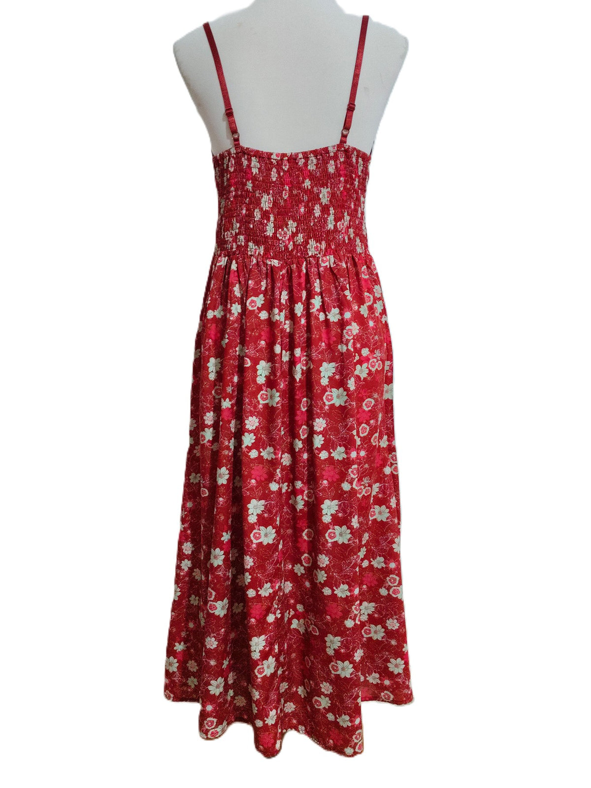 Ditsy Floral Midi Sundress With Lace Trim - Red - 1