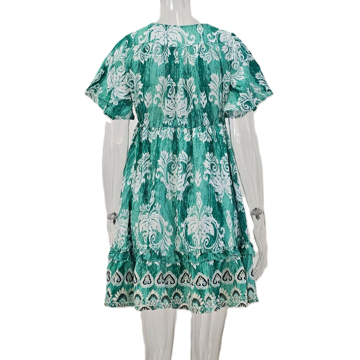 Boho Medallion Print Flutter Sleeve Mini Dress - Green - 1