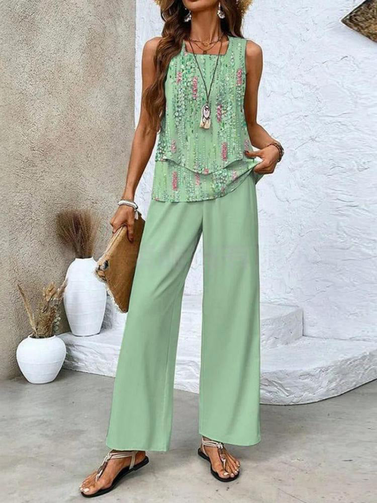 Layered Tank and Wide Leg Pants Set - Color_01