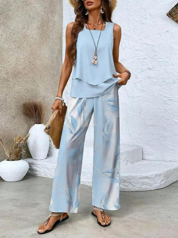 Layered Tank and Wide Leg Pants Set - Color_03