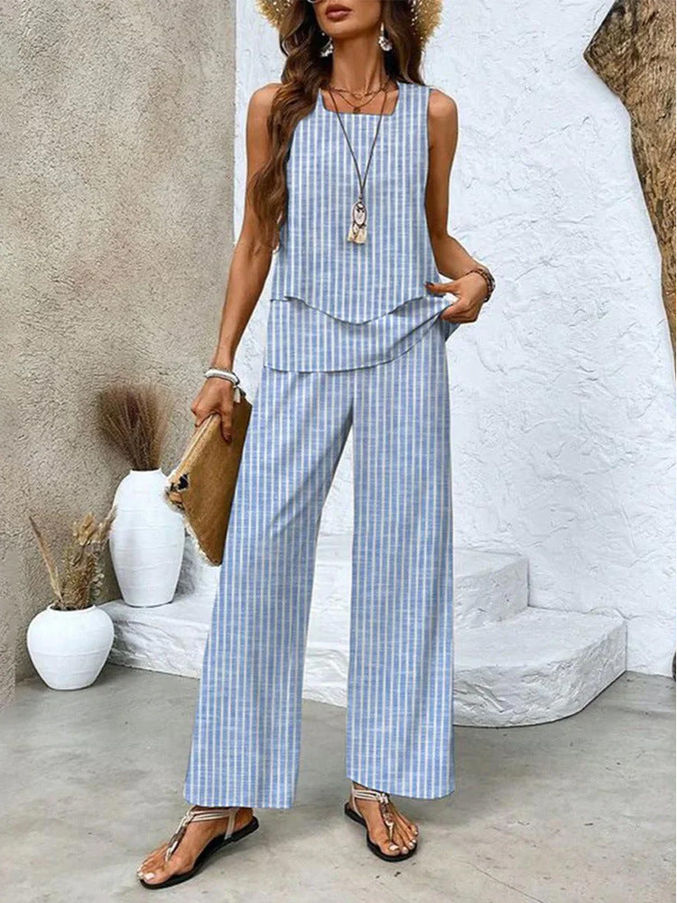 Layered Tank and Wide Leg Pants Set - Color_04