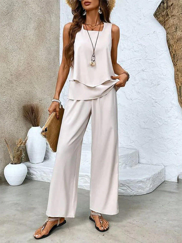 Layered Tank and Wide Leg Pants Set - Color_05