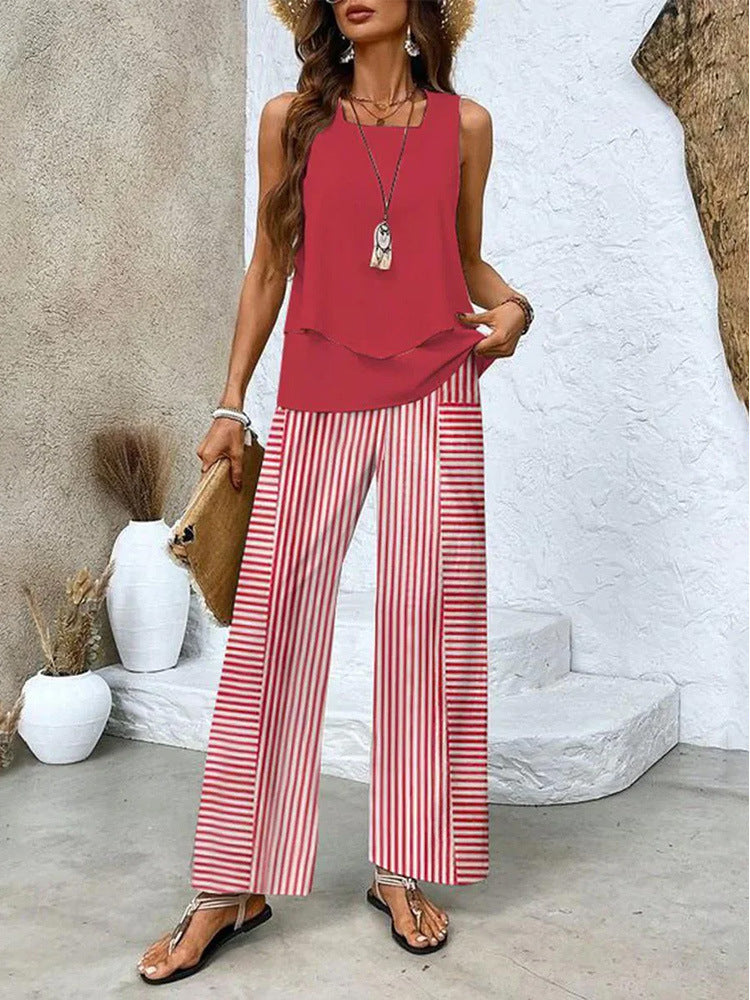 Layered Tank and Wide Leg Pants Set - Color_06