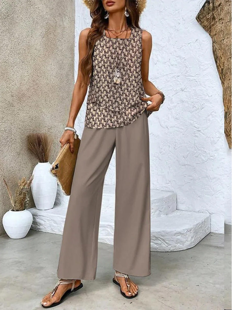 Layered Tank and Wide Leg Pants Set - Color_07