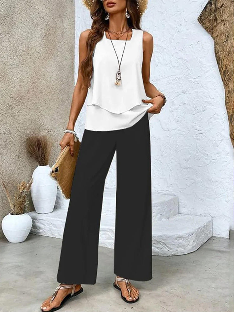 Layered Tank and Wide Leg Pants Set - Color_08