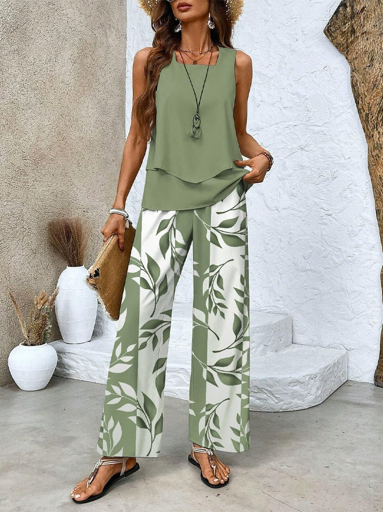 Layered Tank and Wide Leg Pants Set - Color_09