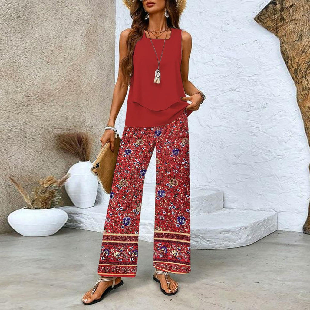 Layered Tank and Wide Leg Pants Set - Color_10