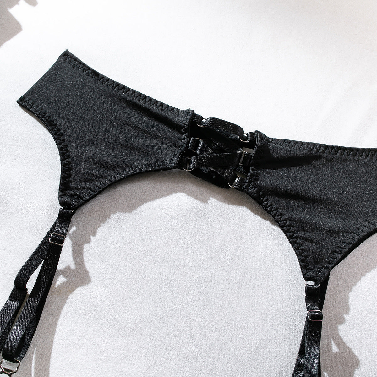 Satin Bow Bra Thong And Glove Set - Black - 7