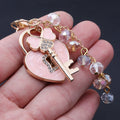 Heart Lock Key Beaded Tassel Keychain - Pink