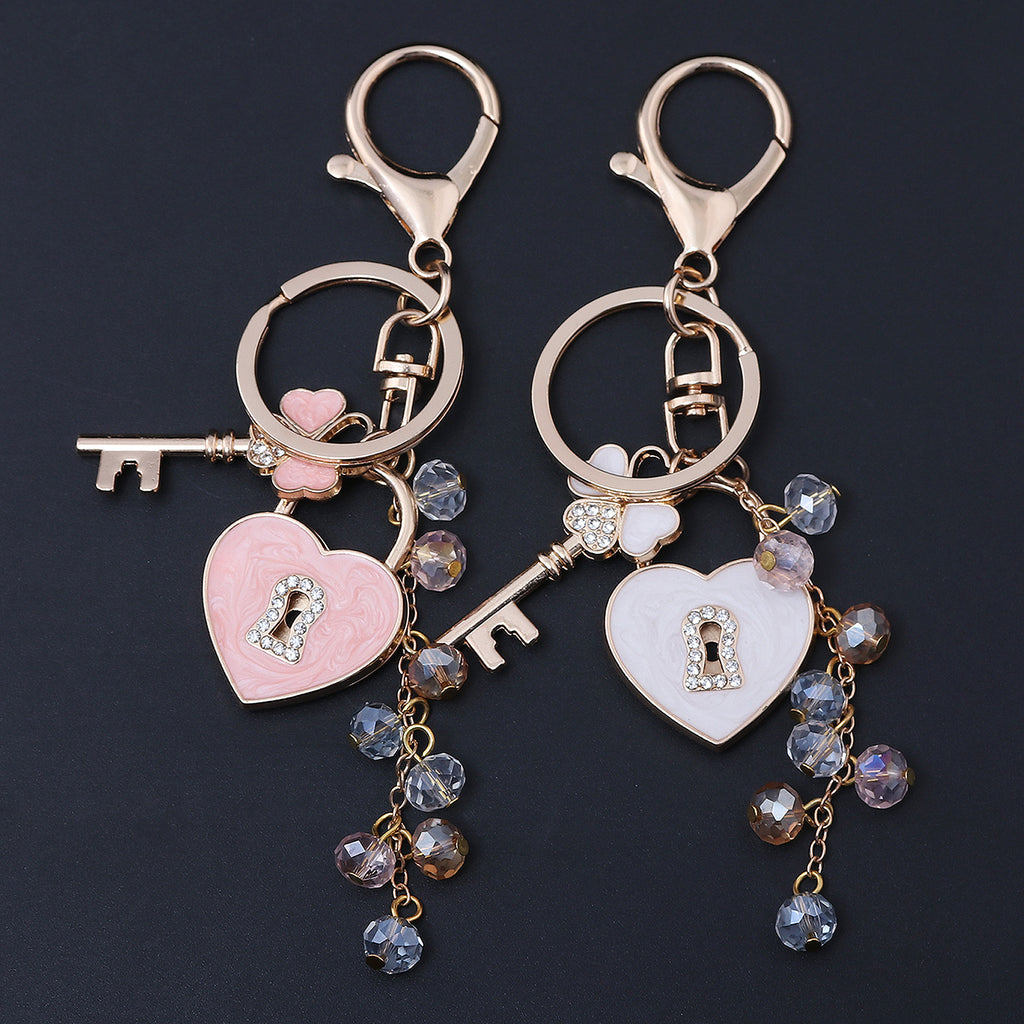 Heart Lock Key Beaded Tassel Keychain