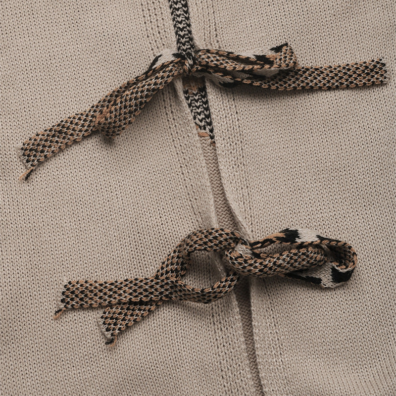 Ribbon Bow Tie Front Knit Cardigan - Apricot - 7