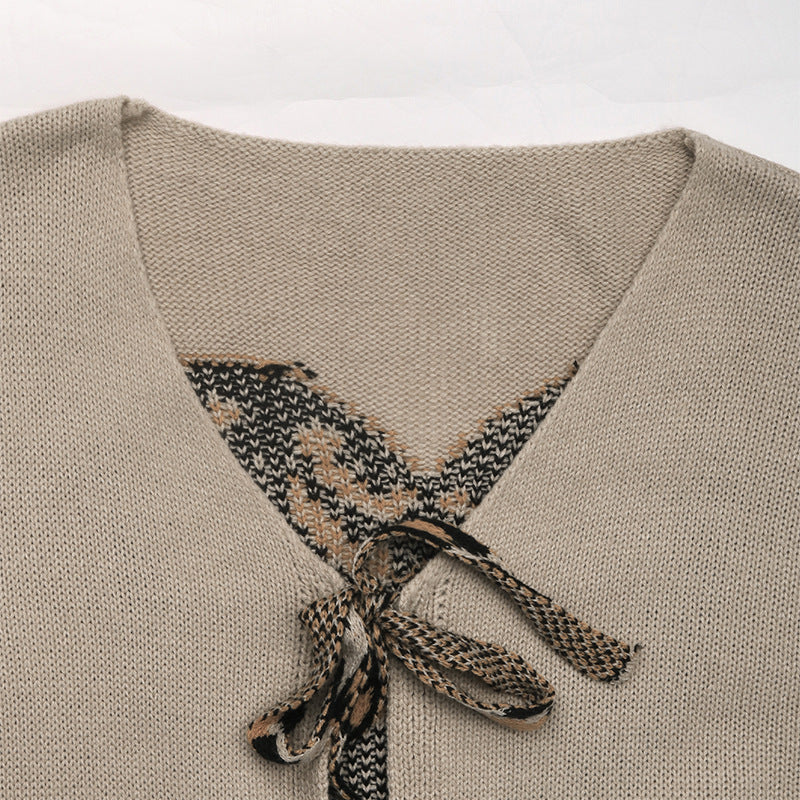 Ribbon Bow Tie Front Knit Cardigan - Apricot - 8