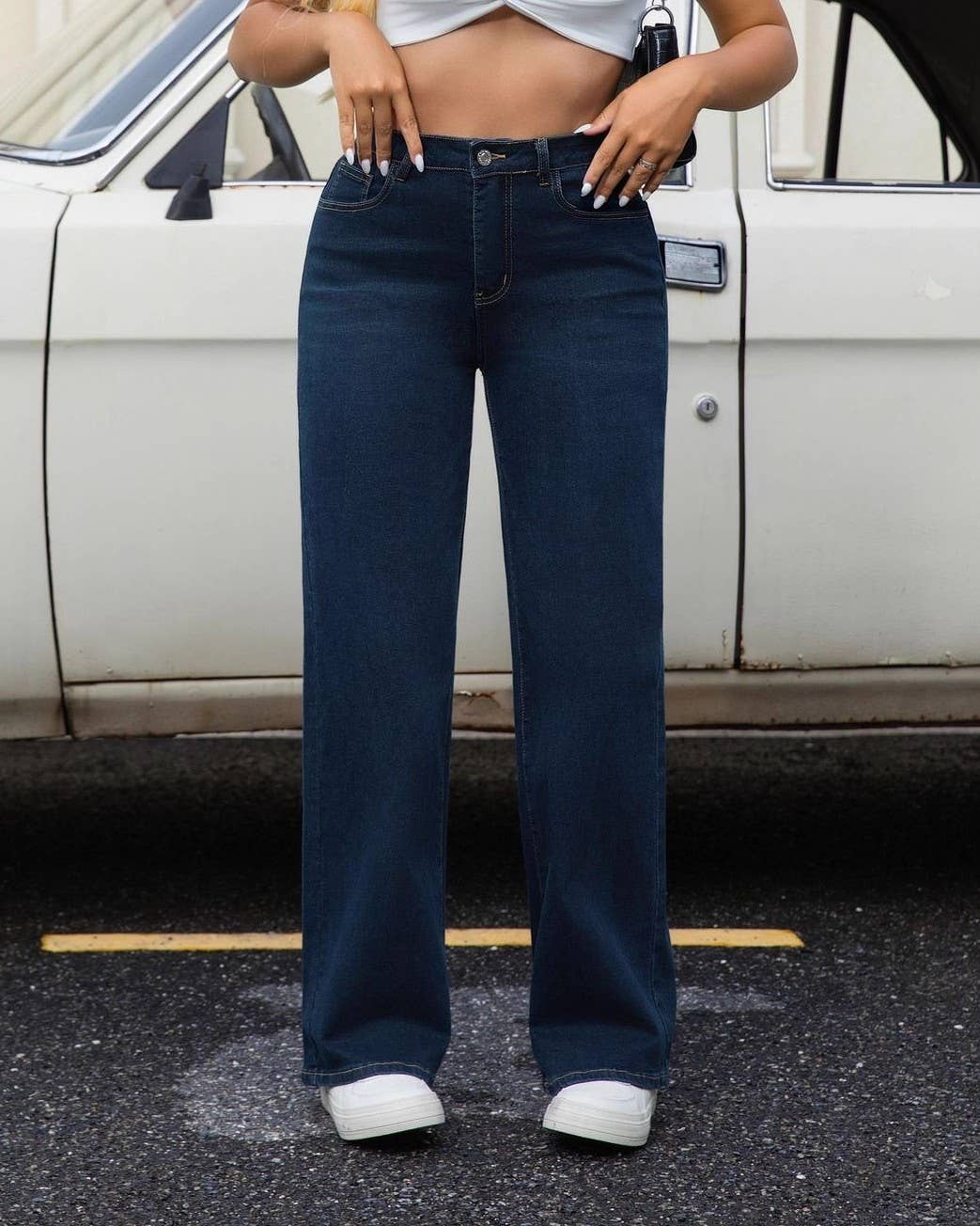 Dark Wash Wide Leg High Rise Jeans