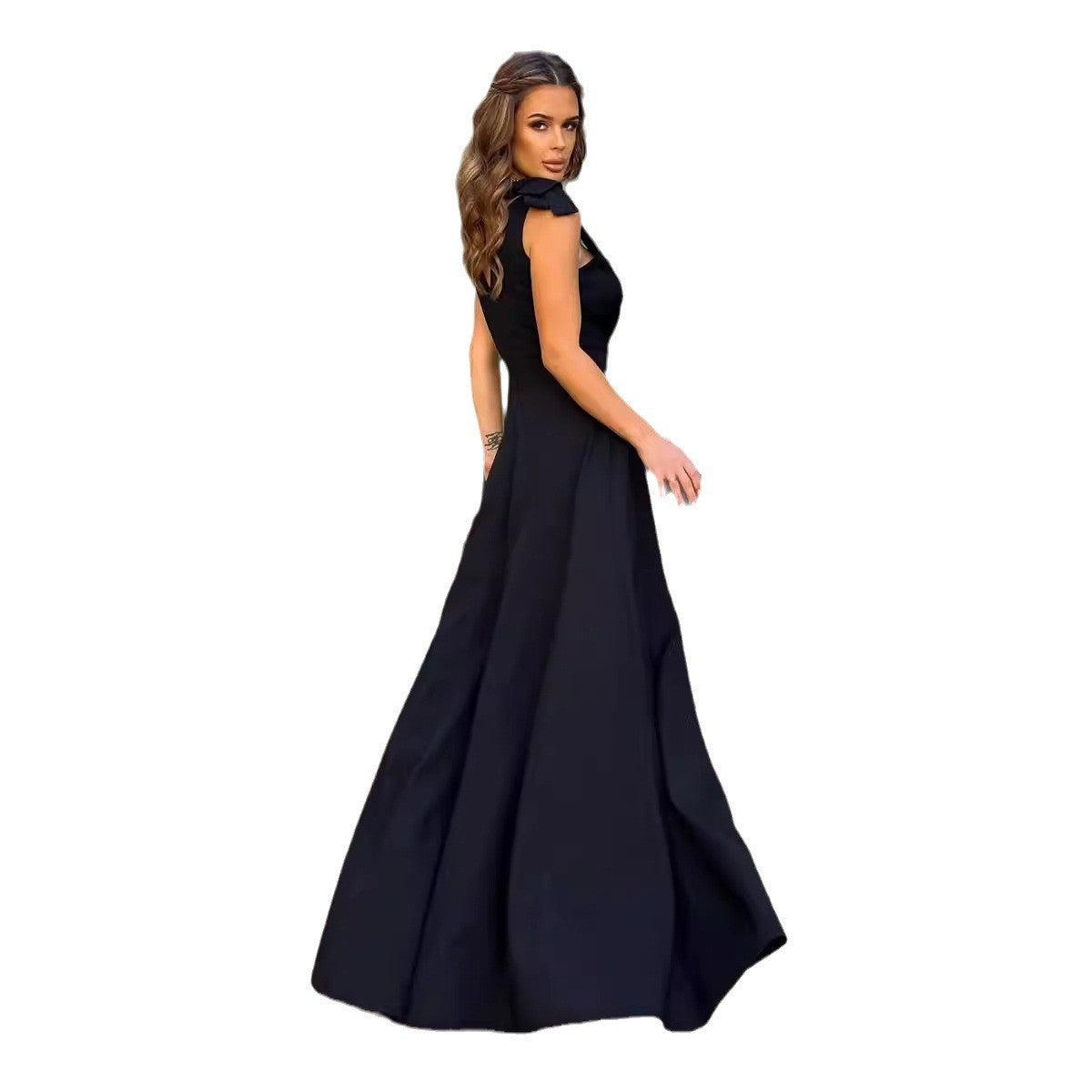 Wrap V Neck Tie Shoulder Thigh Slit Maxi Dress