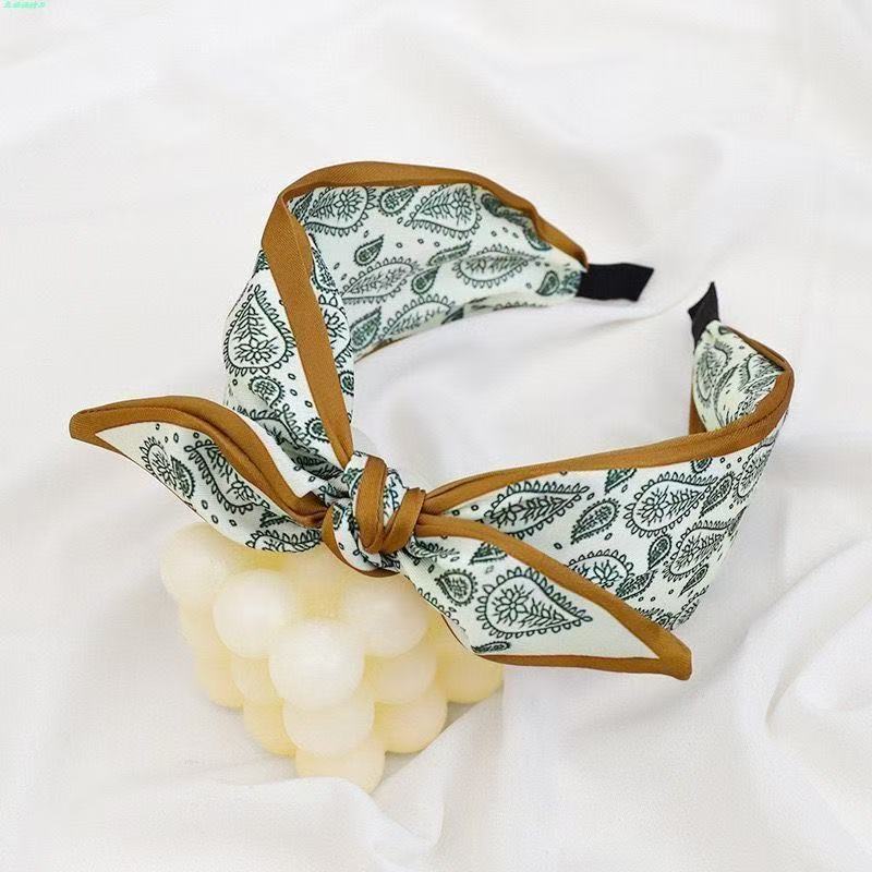 Oversized Bow-Knot Headband in Swirling Paisley Print - Coffee