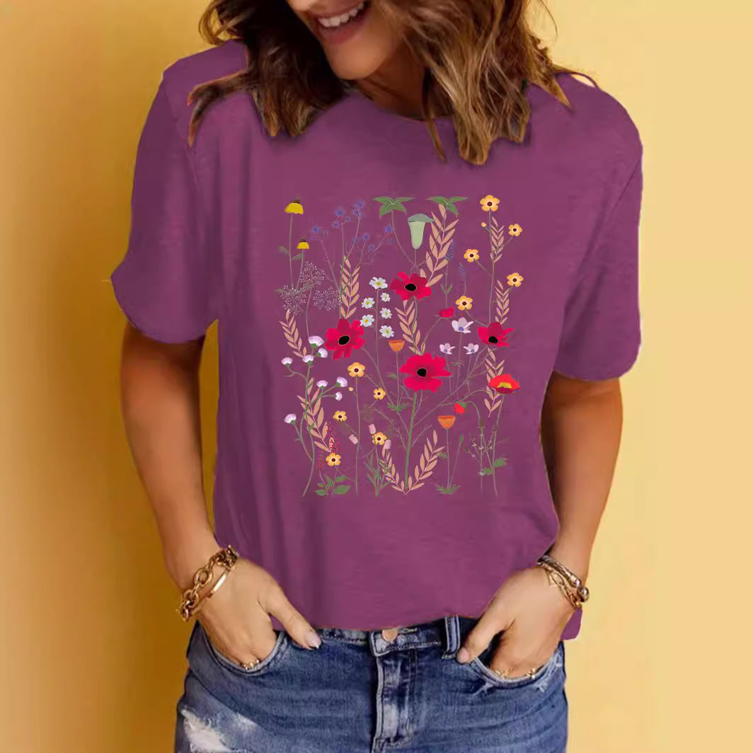 Spring Meadow Floral Graphic Tee - Berry