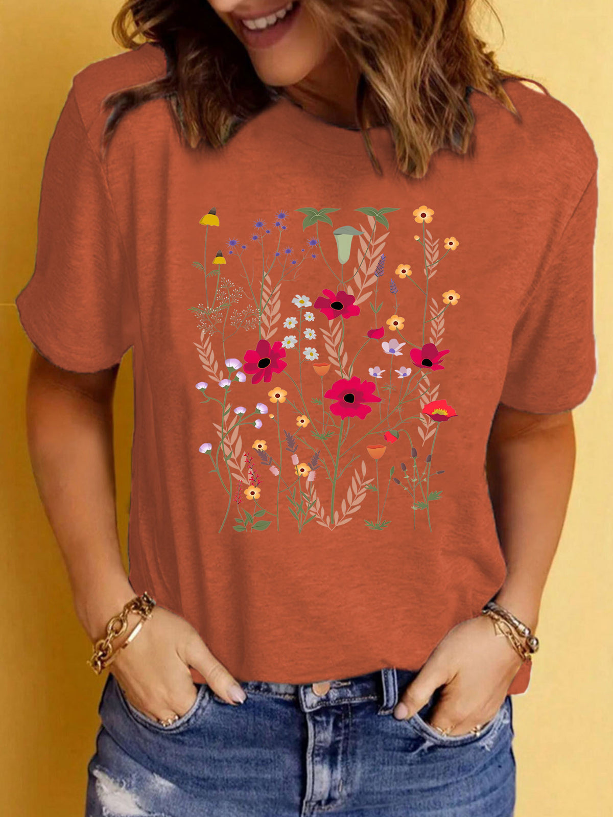 Spring Meadow Floral Graphic Tee - Rust