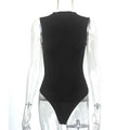Smooth Mock Neck Sleeveless Thong Bodysuit - Black