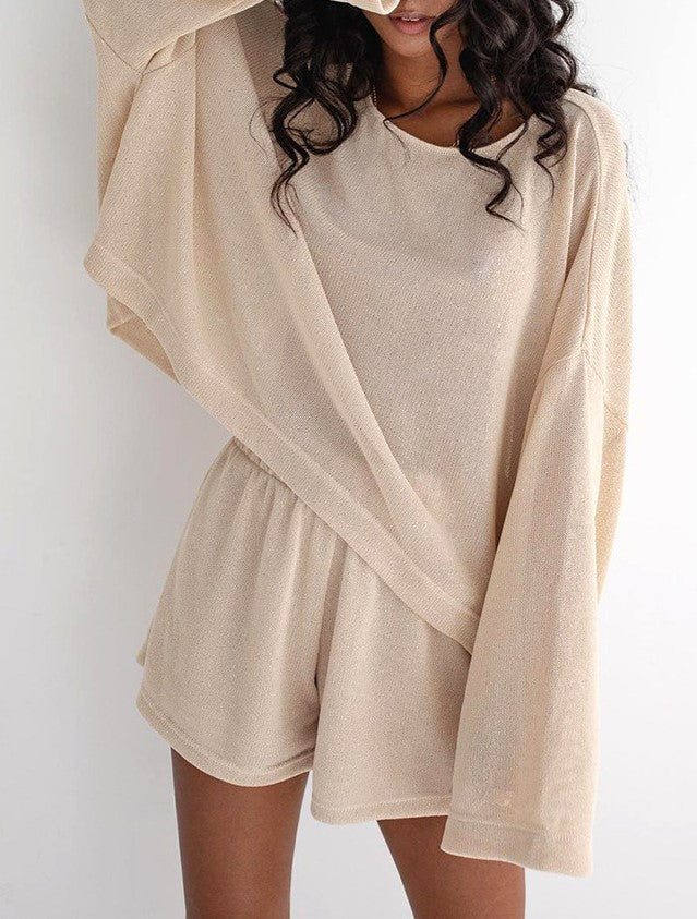 Oversized Long Sleeve Pajama Shorts Set