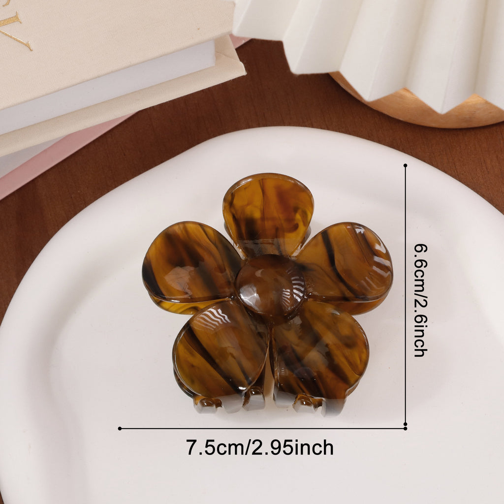 Flower Shaped Claw Clip With Marble Swirl - Brown