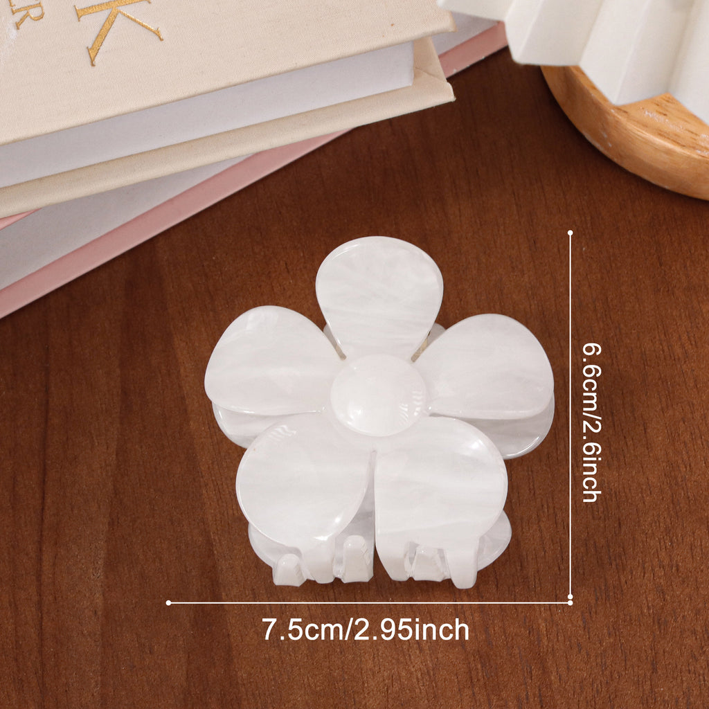 Flower Shaped Claw Clip With Marble Swirl - White