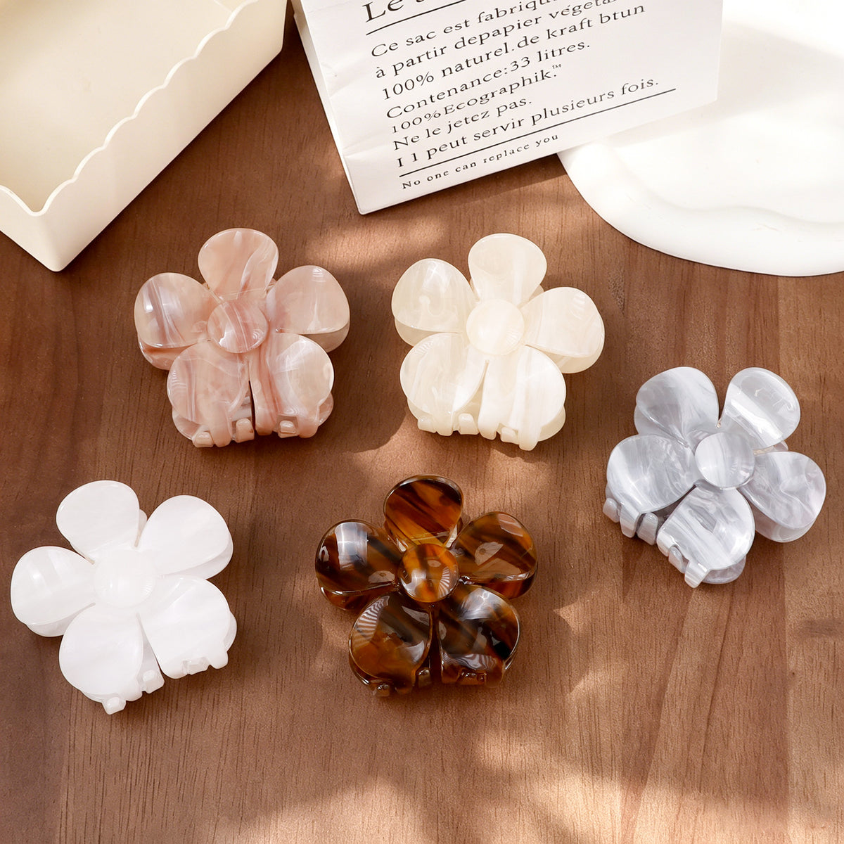 Flower Shaped Claw Clip With Marble Swirl - view 1