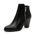 Stacked Block Heel Pointed Toe Ankle Booties - Black