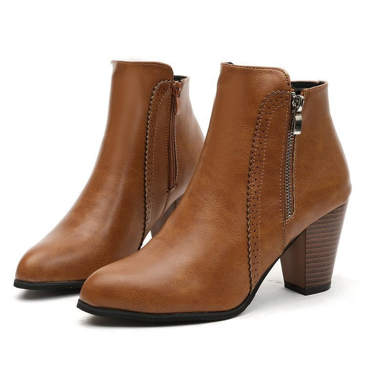 Stacked Block Heel Pointed Toe Ankle Booties