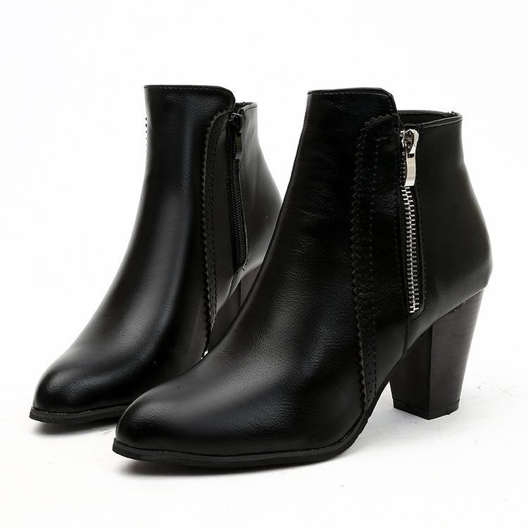 Stacked Block Heel Pointed Toe Ankle Booties