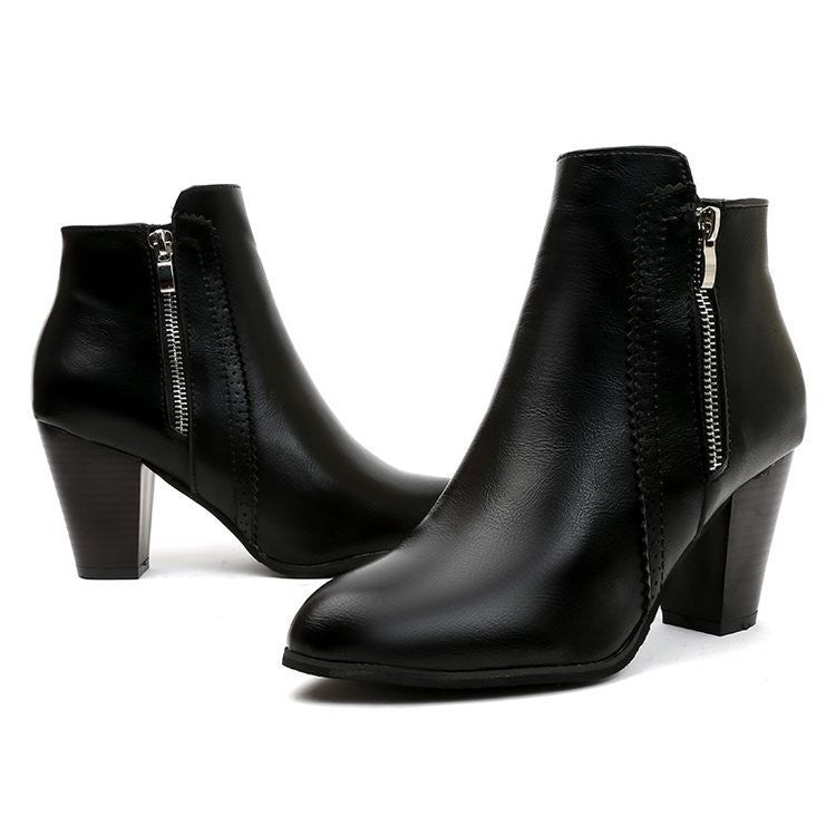 Stacked Block Heel Pointed Toe Ankle Booties