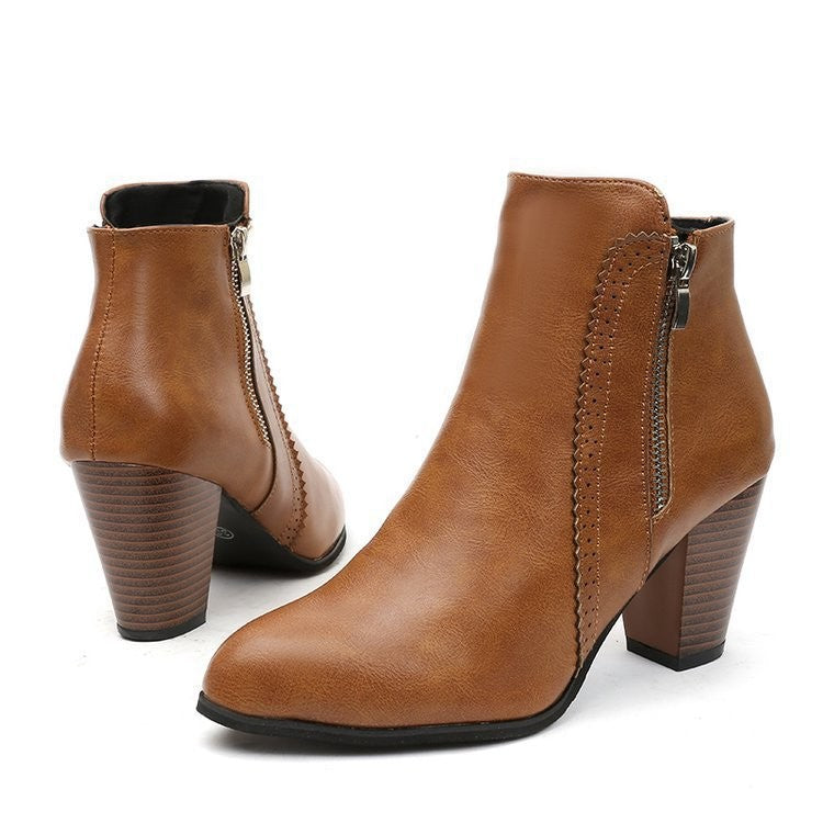 Stacked Block Heel Pointed Toe Ankle Booties