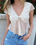 Ditsy Floral Flutter Sleeve Cropped Tee - White