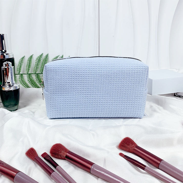 Waffle Texture Zip Top Makeup Bag - Blue
