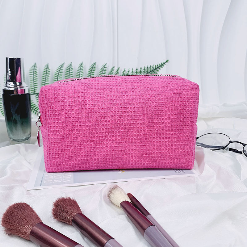 Waffle Texture Zip Top Makeup Bag - Rose