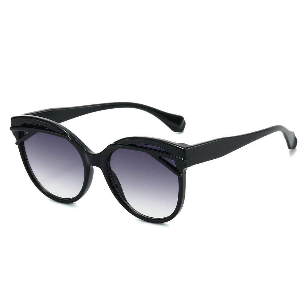 Oversized Round Sunglasses With Brow Bar Accent - Black