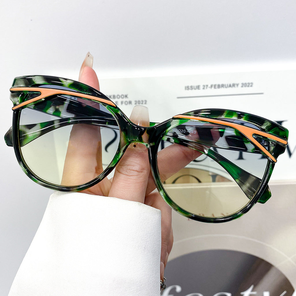 Oversized Round Sunglasses With Brow Bar Accent - Decor_G - 1