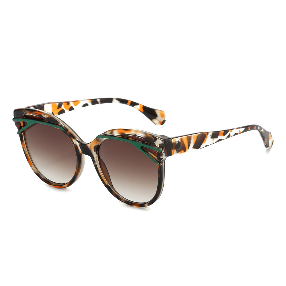 Oversized Round Sunglasses With Brow Bar Accent - Decor_Y