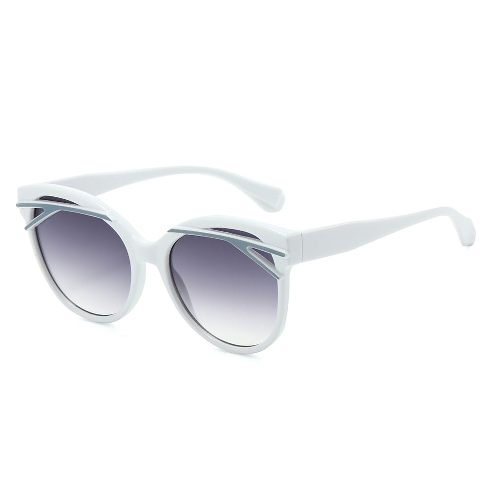 Oversized Round Sunglasses With Brow Bar Accent - White