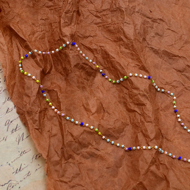 Multicolor Seed Bead Layering Choker Necklace - Gold