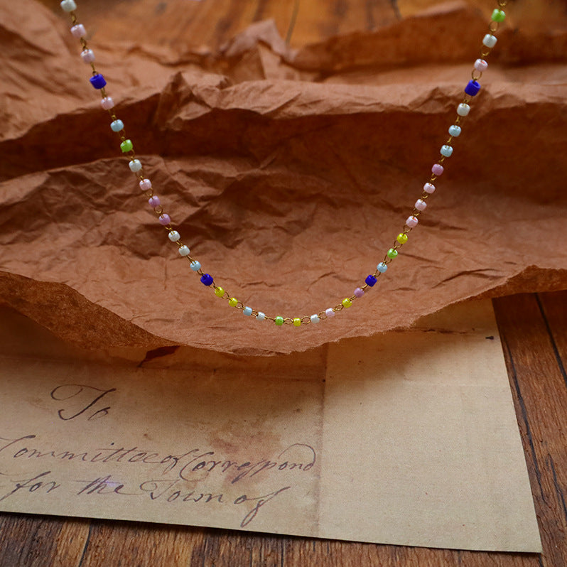 Multicolor Seed Bead Layering Choker Necklace - Gold - 1