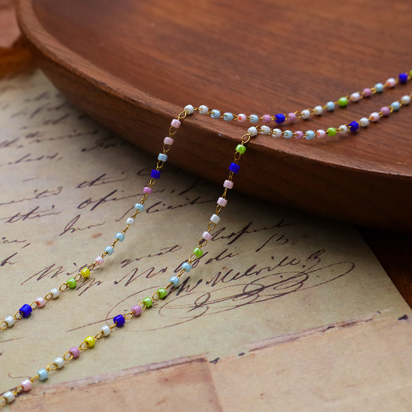 Multicolor Seed Bead Layering Choker Necklace - Gold - 2