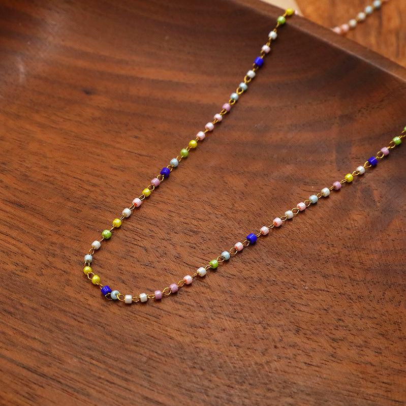 Multicolor Seed Bead Layering Choker Necklace - Gold - 3