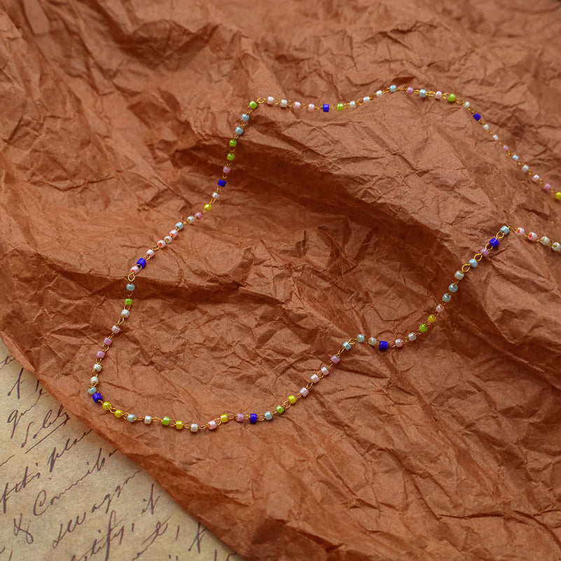 Multicolor Seed Bead Layering Choker Necklace - Gold - 4