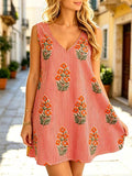 Sleeveless Block Print Mini Shift Dress - Red