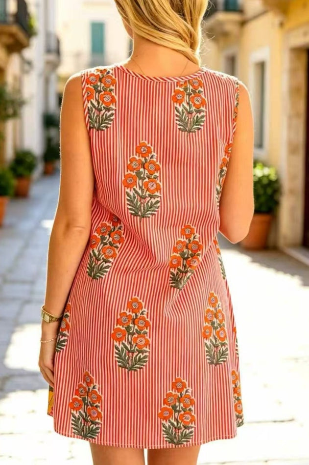 Sleeveless Block Print Mini Shift Dress - Red - 1