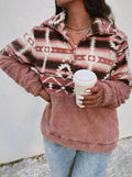 Southwestern Print Sherpa Half Zip Pullover - Pink