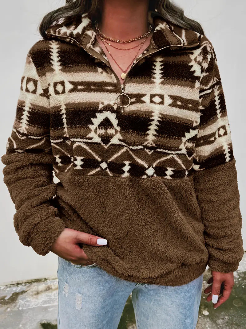 Southwestern Print Sherpa Half Zip Pullover
