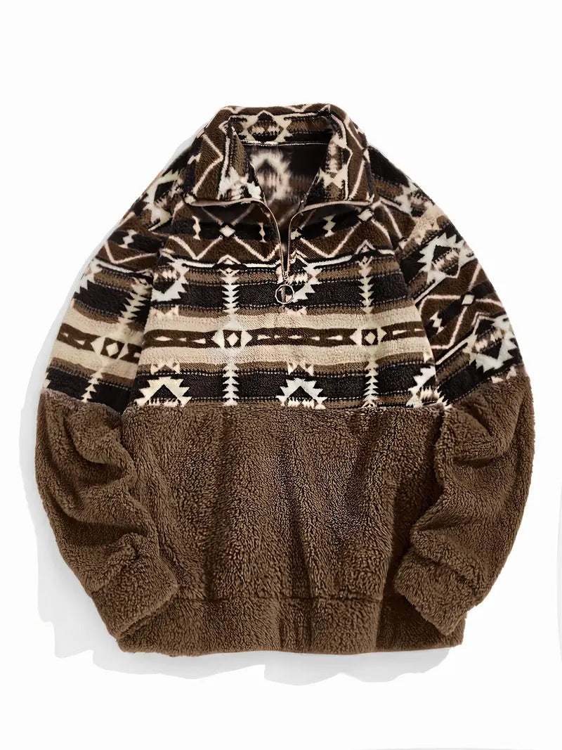 Southwestern Print Sherpa Half Zip Pullover - view 1